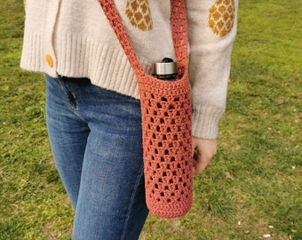 Handmade Crochet Water Bottle Holder, Cell Phone Carrier, Water Bottle Bag, Crossbody Bag, Cozy Cute Custom Gifts For Birthdays, Phone Pouch