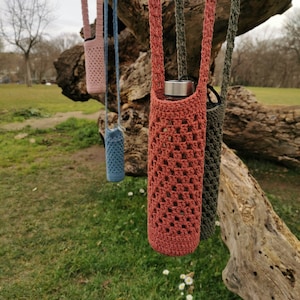 Sac pour bouteille d'eau au crochet fait main, bikepacking, porte-bouteille d'eau, sac bandoulière, porte-bouteille de vin au crochet, cadeaux pour elle, sac de randonnée