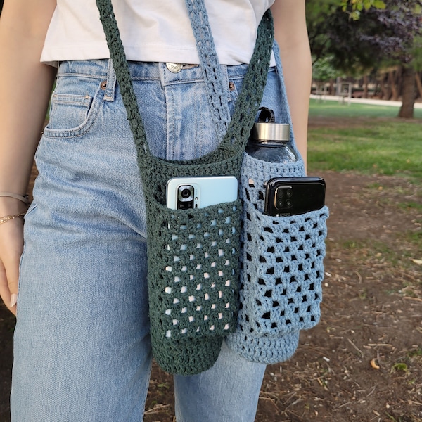 Crochet Water Bottle Holder, Cell Phone Holder, Water Bottle Carrier, Crossbody Bag, Water Bottle Bag, Phone Pouch, Gifts for Her