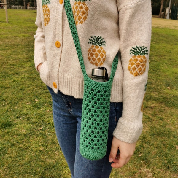 Porte-bouteille fait main au crochet (100 % coton), sac pour bouteille d'eau, sac bandoulière, porte-bouteille de vin au crochet, cadeaux pour elle, fait main