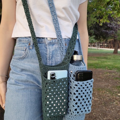 Portabotellas de crochet, soporte para celular, portabotellas, bolso bandolera, bolsa para botella de agua, funda para teléfono, regalos para ella