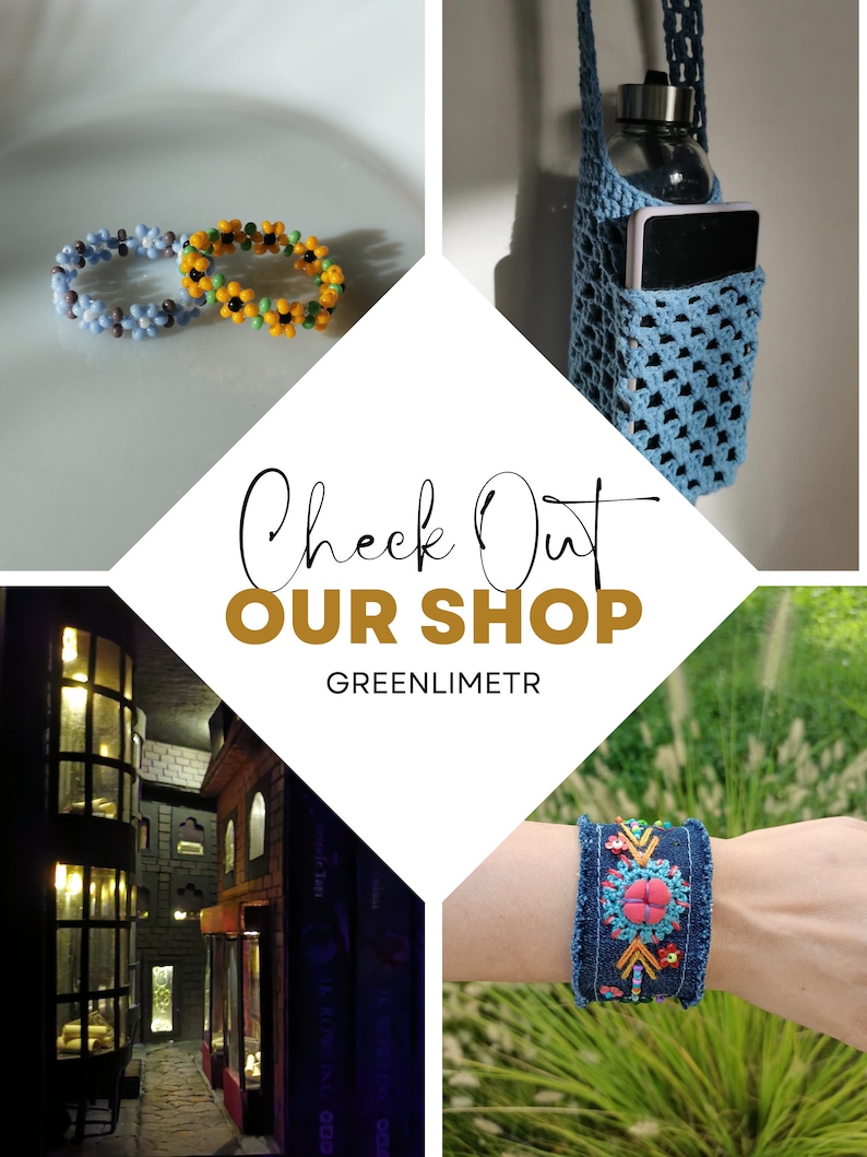 May include: A collection of handmade beaded bracelets featuring sunflower and flower designs in yellow, green, and blue.  Check Out Our Shop GREENLIMETR.