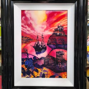 Pintura a óleo, pôr do sol surrealista em Whitby