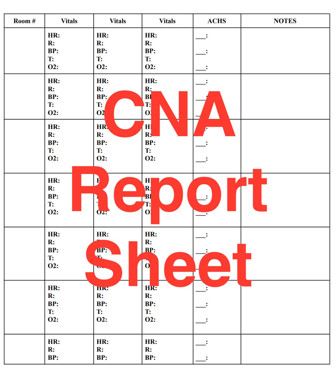 Certified Nursing Assistant Report Sheet - Etsy