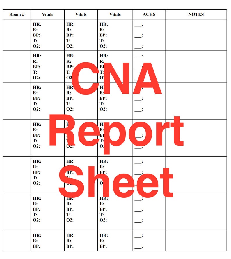 Certified Nursing Assistant Report Sheet Etsy