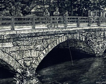 Rochester NH Fishing from the Stone Arched Bridge Note Cards