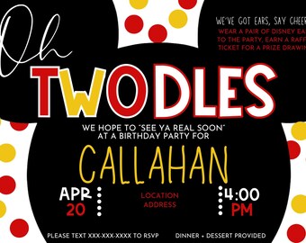 Oh TWODLES Mickey Mouse-verjaardagsuitnodiging