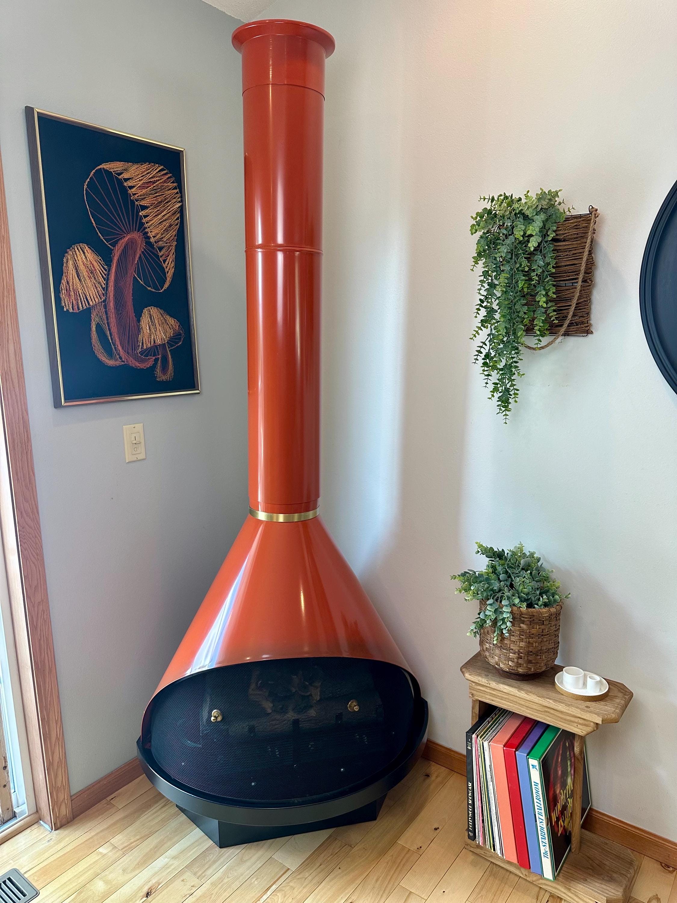 Vintage MCM Orange Electric Heater Fireplace Dyna Flame Malm