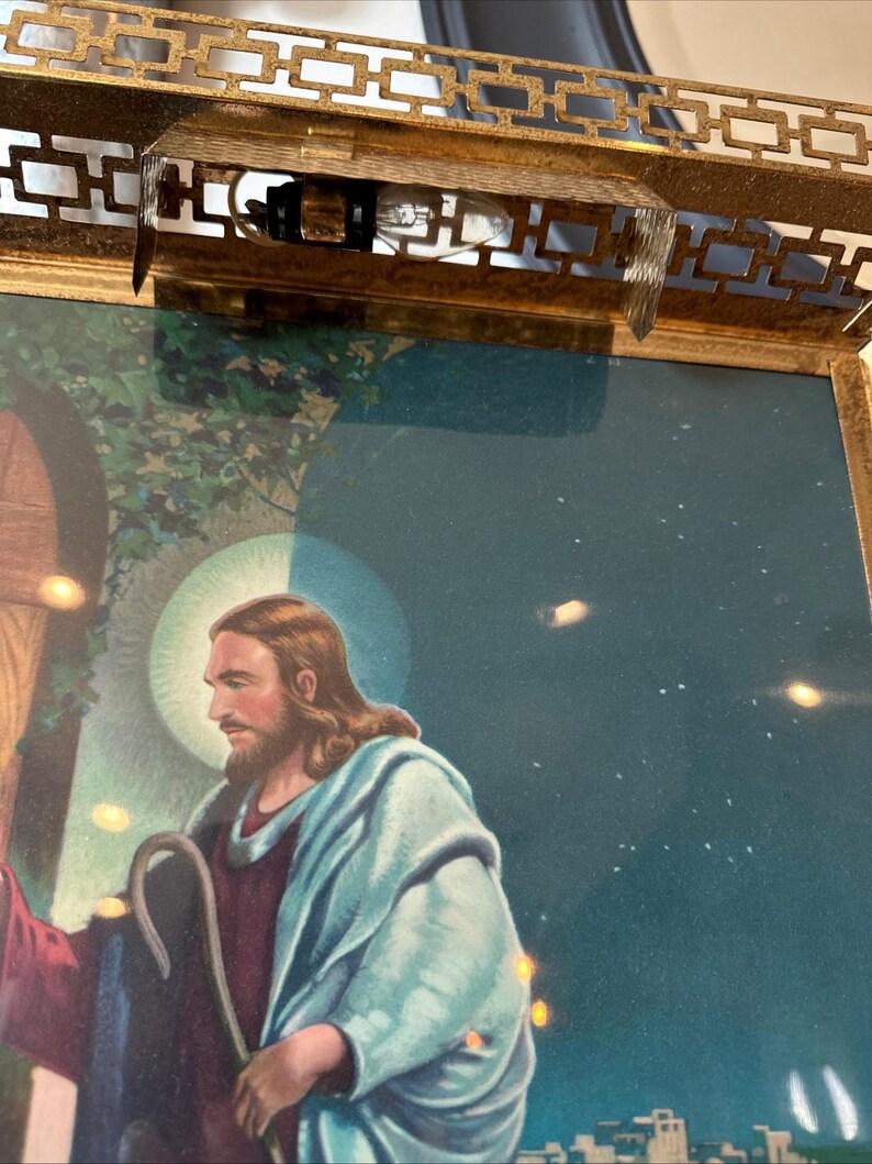 VTG Metal Frame Lighted Lithograph Jesus Christ Knocking on the Door ...