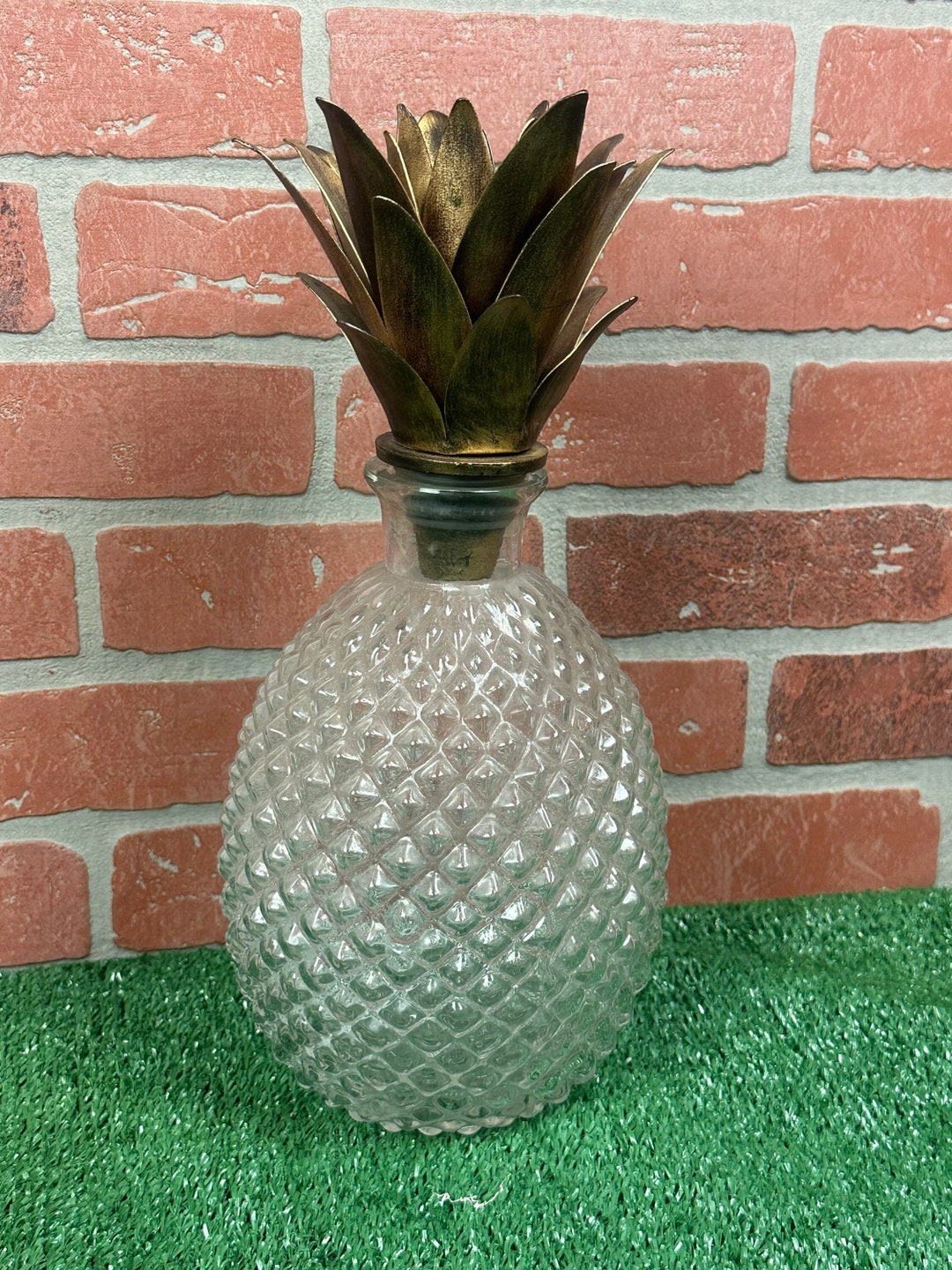 Pier One Pineapple Decanter Clear Glass With Metal Top Etsy