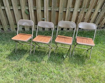 Vintage VTG 4 Samsonite MCM Metal Folding Chairs 2523 Wood Grain Seats