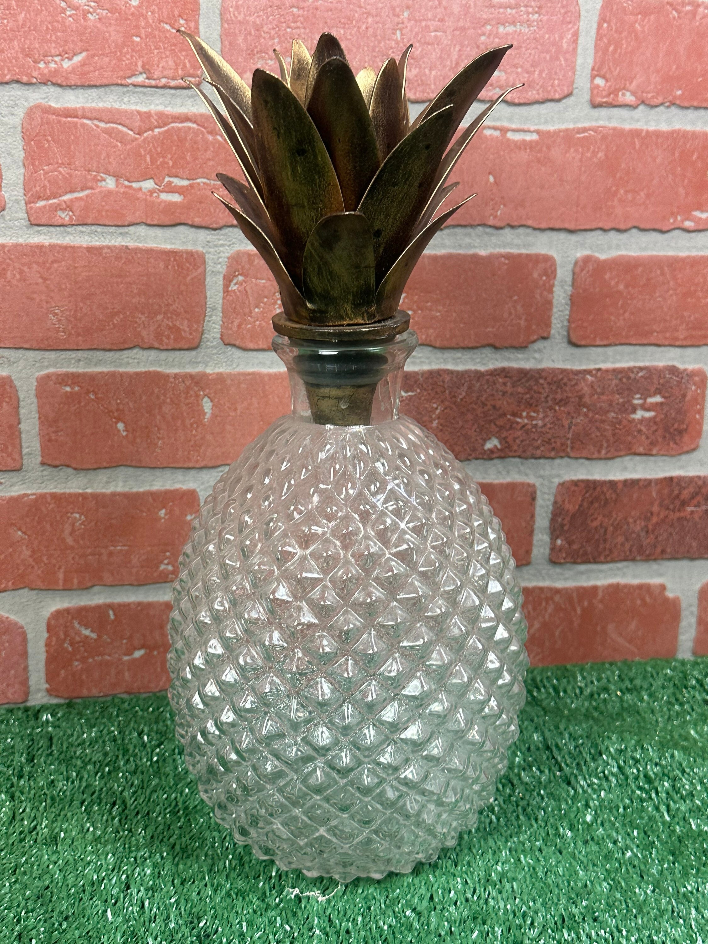 Pier One Pineapple Decanter Clear Glass With Metal Top Etsy