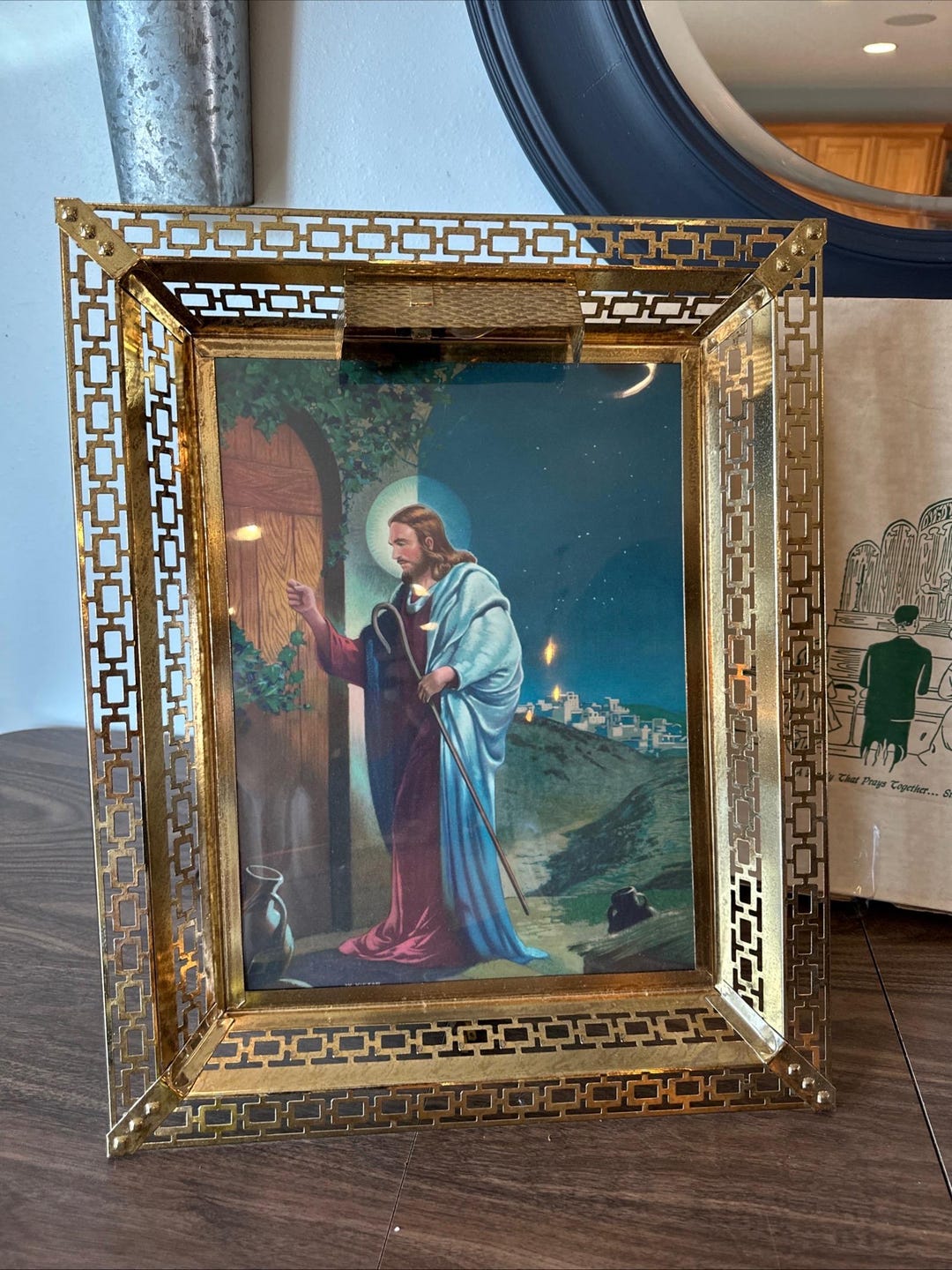 VTG Metal Frame Lighted Lithograph Jesus Christ Knocking on the Door ...