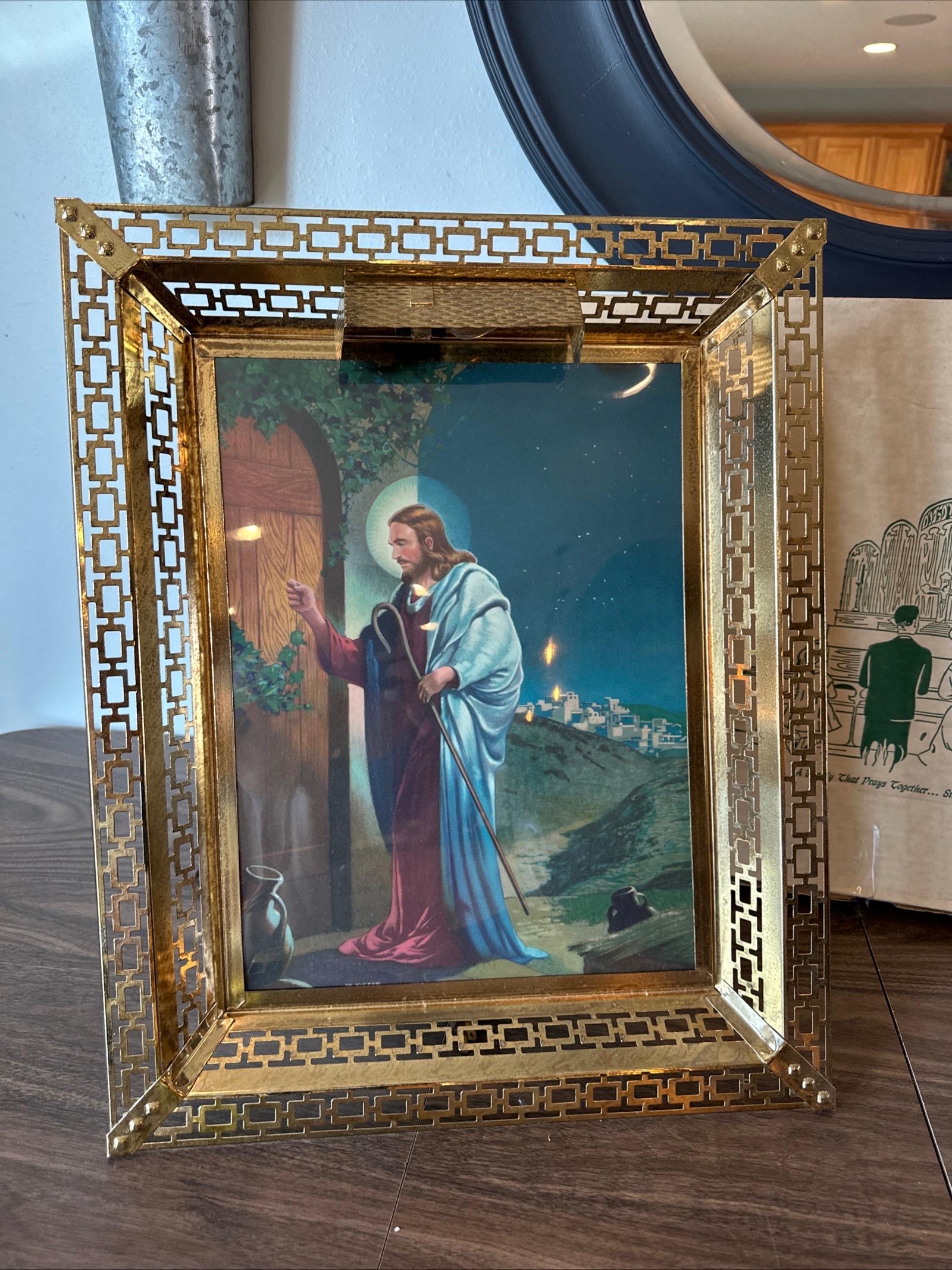 VTG Metal Frame Lighted Lithograph Jesus Christ Knocking on the Door ...