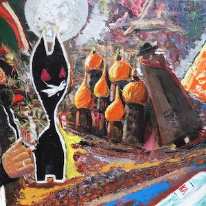 Dipinto acrilico, &quot;Il maestro e Margherita&quot;, arte, quadro dipinto a mano, tela, opera d&#39;arte unica, decorazione murale, pittura, 70 x 100 cm, pittura, pittura