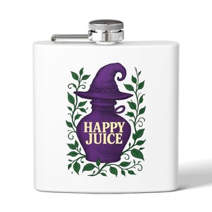 Witchy &quot;Happy Juice&quot; Flask: 6oz Stainless Steel Halloween Drinkware