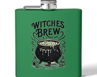Fiaschetta Trust Me I'm A Witch 170 Ml - Acciaio Inox Con Custodia In Pelle Sintetica Marrone Incisa - Gift Base