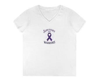 Purple Ribbon Awareness V-Neck T-Shirt, Survivor Warrior Tee