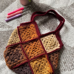 Gehaakte Oma Square Bag, Tote Bag, Portemonnee, Schoudertas, Gehaakte Tas, Gehaakte Boho Tas
