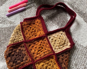 Gehaakte Oma Square Bag, Tote Bag, Portemonnee, Schoudertas, Gehaakte Tas, Gehaakte Boho Tas