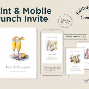 Customizable Watercolor Illustration Brunch Invite — Day After Wedding Party — Canva Template. Easy edit. Instant download.