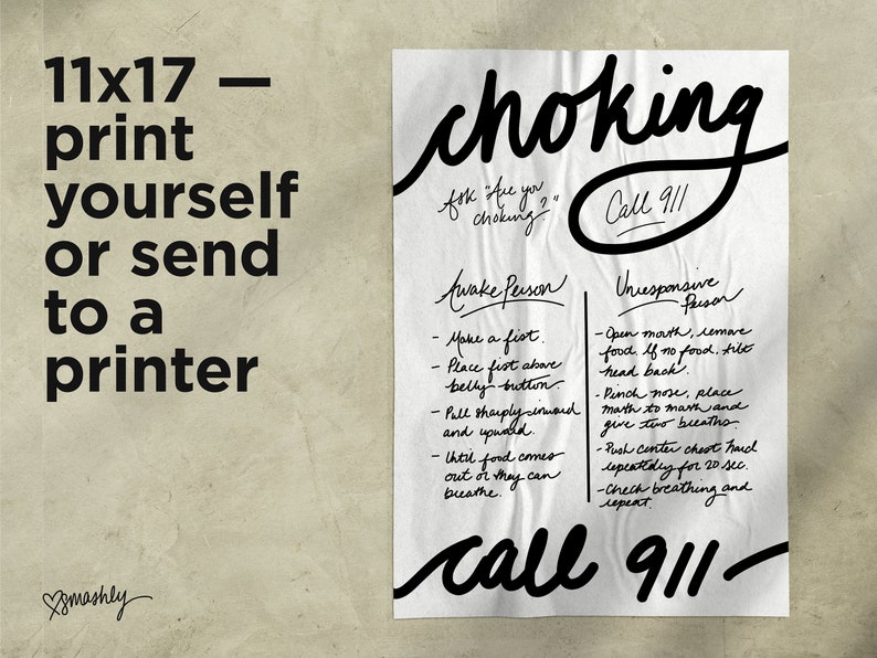 Restaurant Choking Victim Sign. Handwritten Note Style. Unique Design