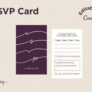 Aanpasbare RSVP-kaart Canva-sjabloon. Gemakkelijk te bewerken. Handgeschreven, unieke uitnodiging. Gebruik je kleuren en tekst. Directe download
