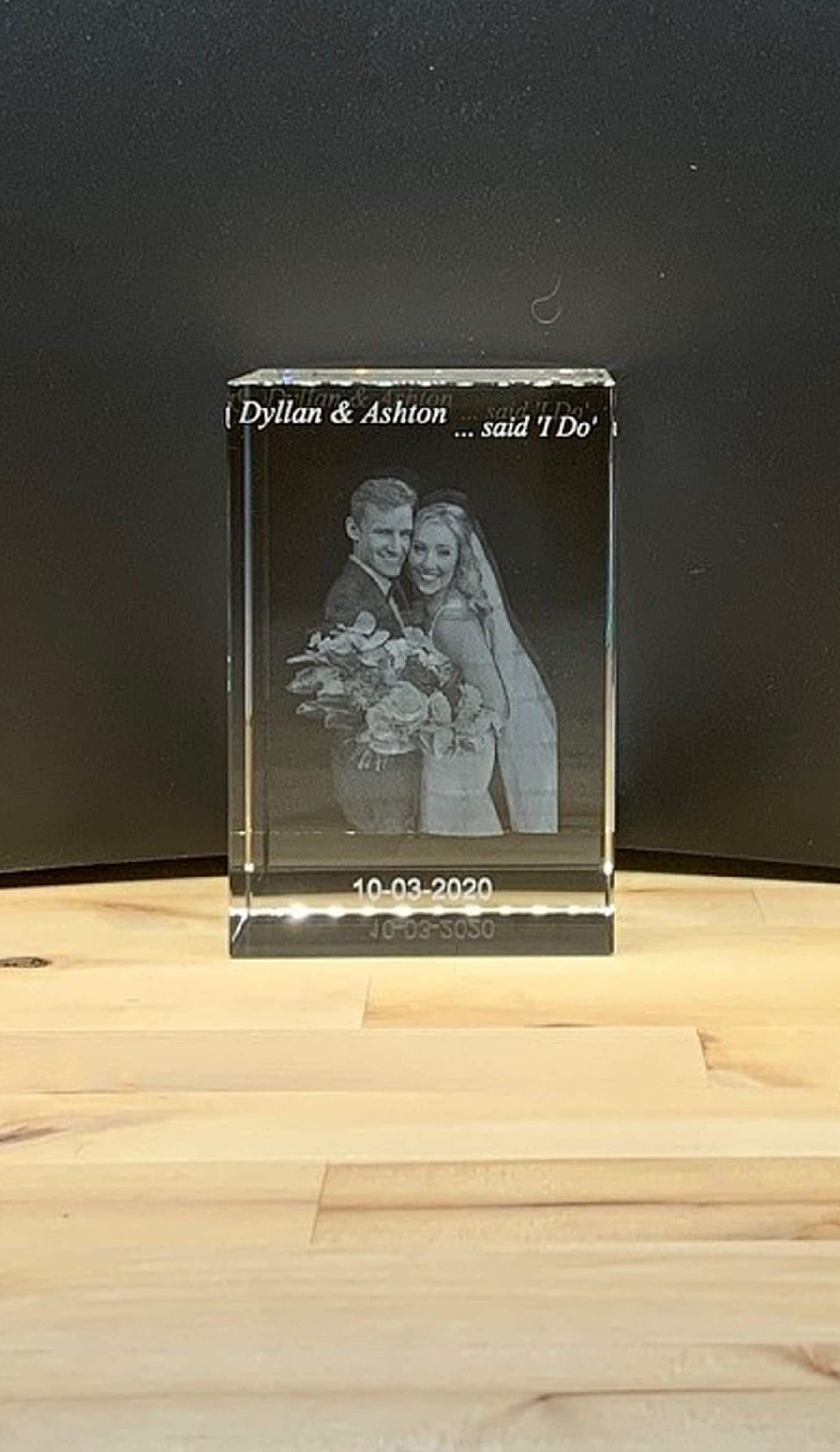Photo Crystal Glass Block Personalised Image or Text High Quality Gift FREE Post 