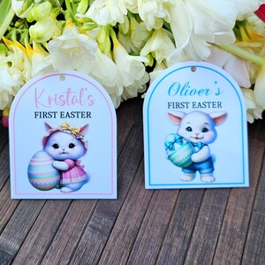 Erstes Ostern Namensschild, Acryl Namensschild, personalisiertes Osternest Tag, Hase Namensschild, Ostern Geschenkanhänger, Korb Namensschild, Baby Ostergeschenk