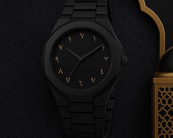 Elegante orologio con numeri arabi per lui o per lei - Elegante regalo per l'Eid - Bracciale regolabile. Affrettati, scorte limitate.