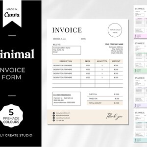 Invoice Form Editable Template in Canva For Small Businesses, Printable Order Form Invoice, Minimal Template