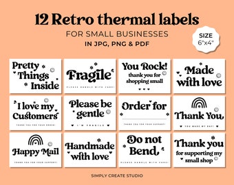 Retro Thermal Labels for Small Business Owners, Packaging sticker Design, Mail shipping Labels