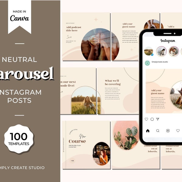 Seamless Carousel Instagram Templates for Entrepreneurs, wellness coach, Esthetician and Virtual Assistant