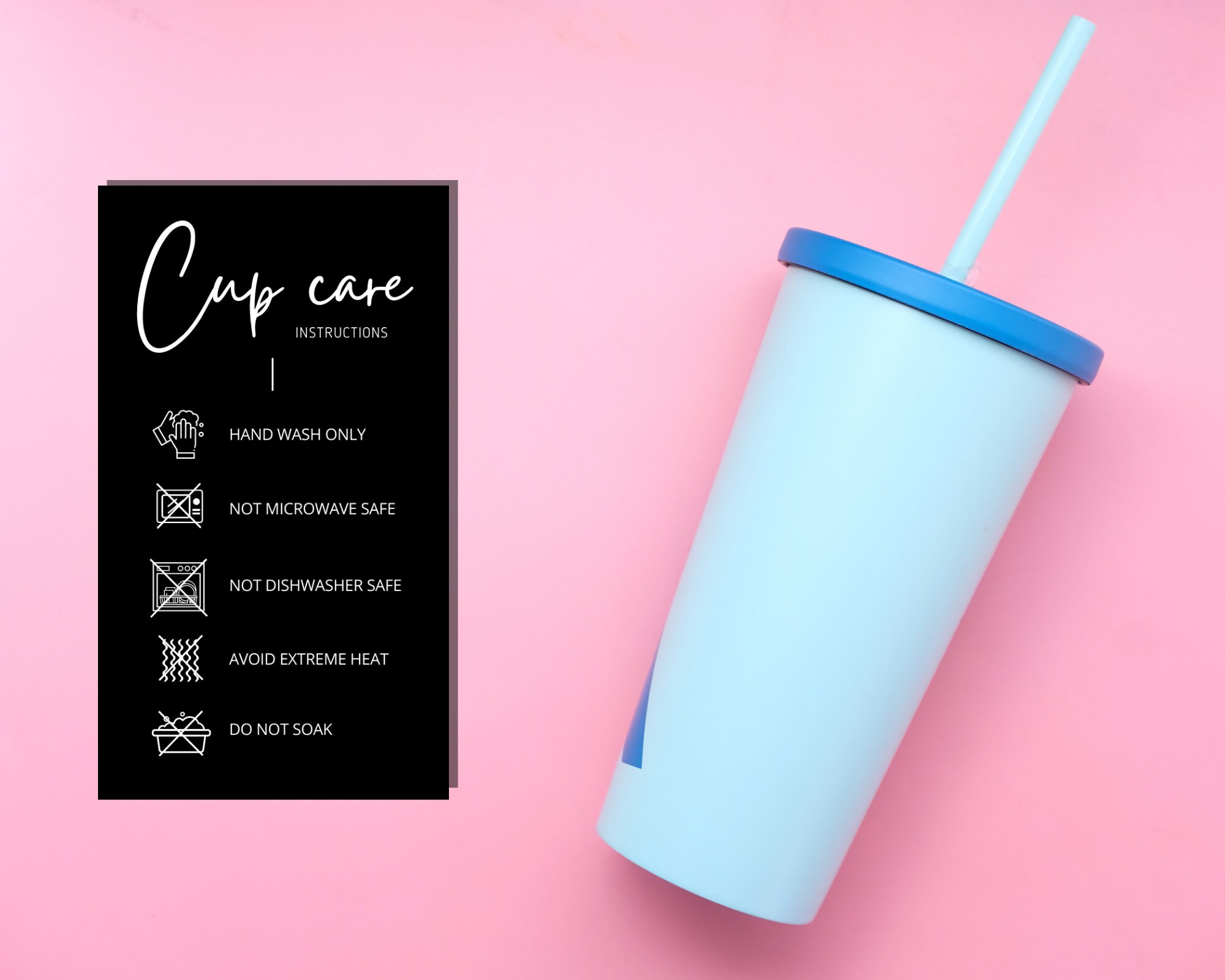 Editable Cup Care Instructions Card Template, Printable Cup Care Label ...