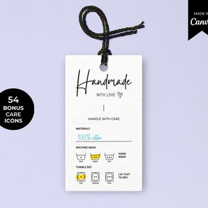 Etiqueta de etiquetas de cuidado editables, tarjeta de cuidado de ropa imprimible, plantilla de Canva, inserto de embalaje de camiseta