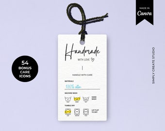 Editable Care Tags Label, Printable Clothing Care Card, Canva Template, Tshirt Packaging Insert