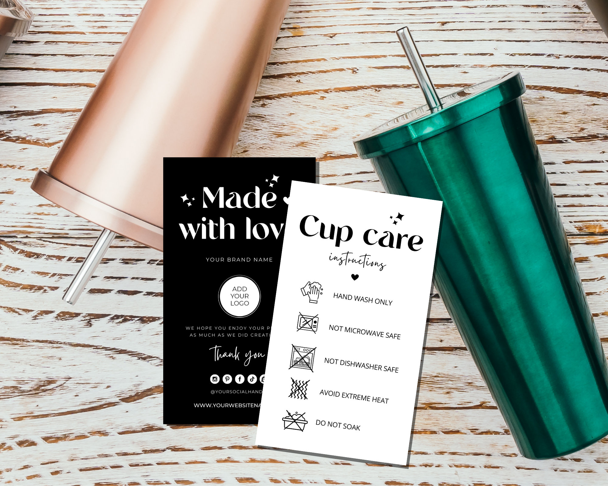 Editable Cup Care Instructions Card Template, Printable Cup Care Label ...