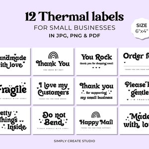 Thermal Printer label bundle, Small business packaging, thank you stickers PDF, mail stickers