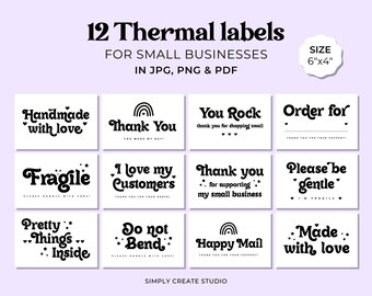 Thermal Printer label bundle, Small business packaging, thank you stickers PDF, mail stickers