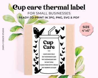 Libbey Cup Care Card, Thermal Printer Labels, Cup Instructions Sticker, Thermal Labels for Libbey Can Glass