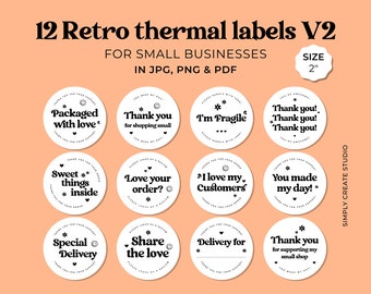 Retro Thermal Round Labels V2 for Small Business Owners, Packaging sticker Design, Mail shipping Thermal Labels