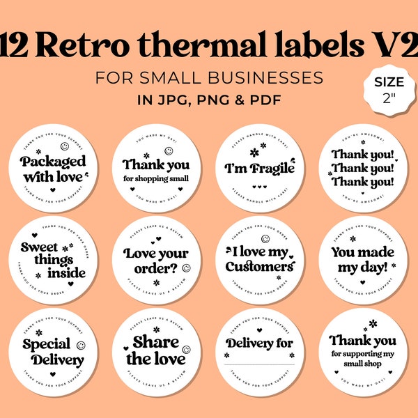 Retro Thermal Round Labels V2 for Small Business Owners, Packaging sticker Design, Mail shipping Thermal Labels