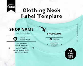 Editable Clothing Tag Template, T-shirt Neck Label, Garment Care Tag, Wash Instructions, Tagless labels