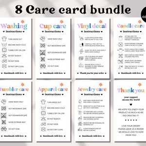 Care Card Bundle, Printable Cup Care Instructions, Vinyl Decal, Shirt, Tumbler. Mug, Washing Instructions