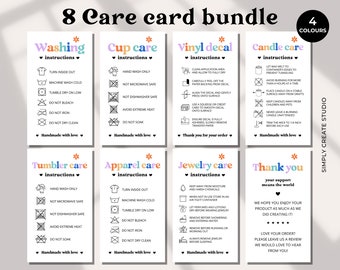 Care Card Bundle, Printable Cup Care Instructions, Vinyl Decal, Shirt, Tumbler. Mug, Washing Instructions