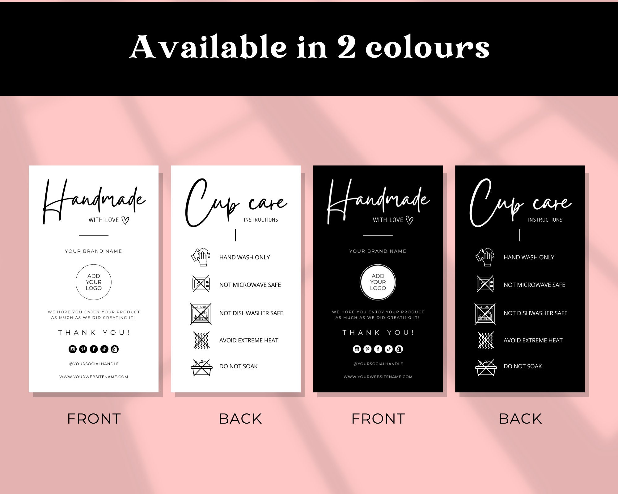 Editable Cup Care Instructions Card Template, Printable Cup Care Label ...