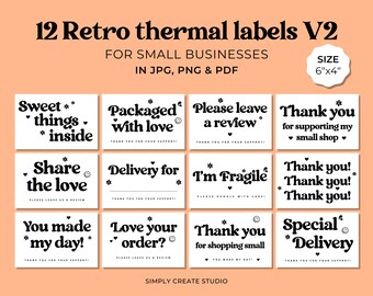 Retro Thermal Labels for Small Business Owners, Packaging sticker Design, Mail shipping Labels