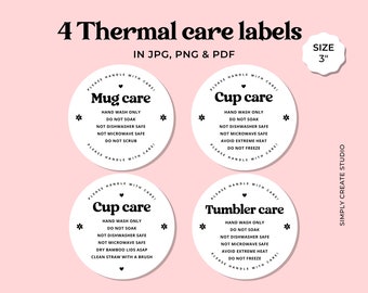Cup Care Labels for Small Business Owners, Packaging sticker Design, Thermal Care Labels, Mug Sticker