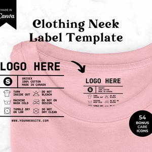 Editable Clothing Tag Template, T-shirt Neck Label, Garment Care Tag, Wash Instructions, Tagless labels