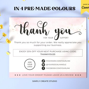 Plantilla Canva de tarjeta de agradecimiento imprimible, Etsy Poshmark Small Business, nota de inserción de embalaje de cliente editable